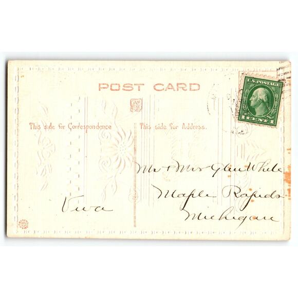 Vintage 1907-1915 New Years Greetings Embossed Lithograph Postcard - Picture 2 of 2